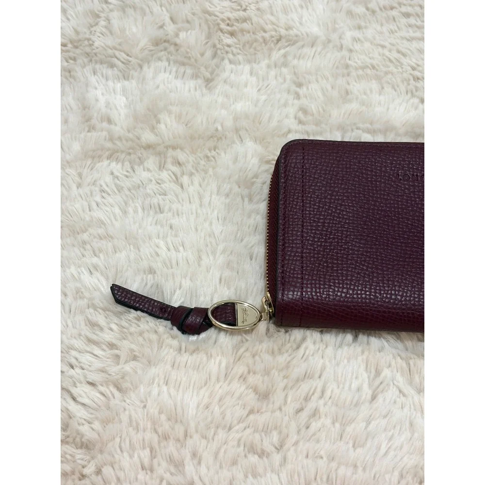 Longchamp Le Foulonne Medium Zip Around Wallet Wine Burgundy Leather Parisian